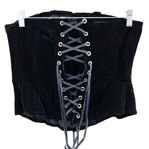 Pandoras Fun Box Women Corset Tie Front Top Boned Sz XL Black Goth Sexy 8-3